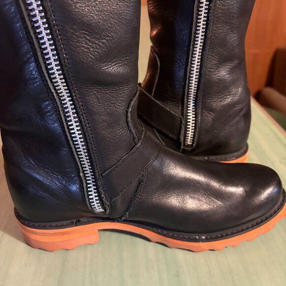 Womens John Fluevog Tall Black Leather Zip Maggie Bond Girl Boots Size 8 - Picture 12 of 16
